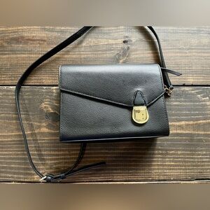 Calvin Klein Iris Hermine Flap Crossbody Leather Black Handbag NWOT